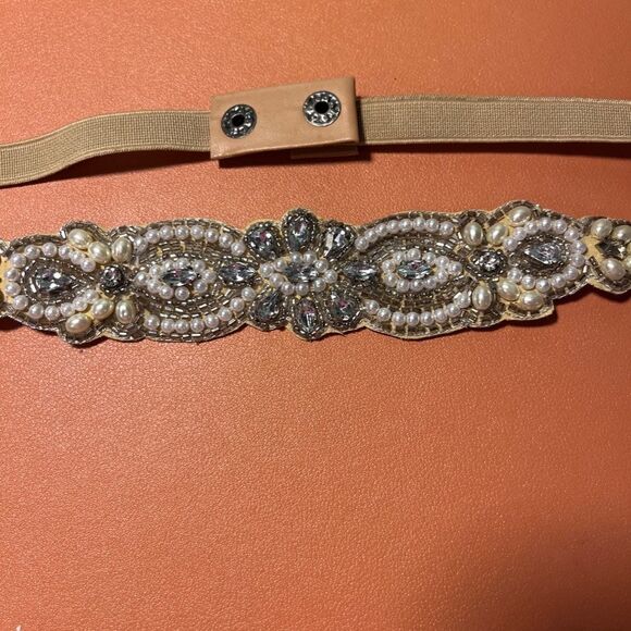 Bridal Belt Silver Pearls Tan Colored Like NEW - Picture 2 of 7